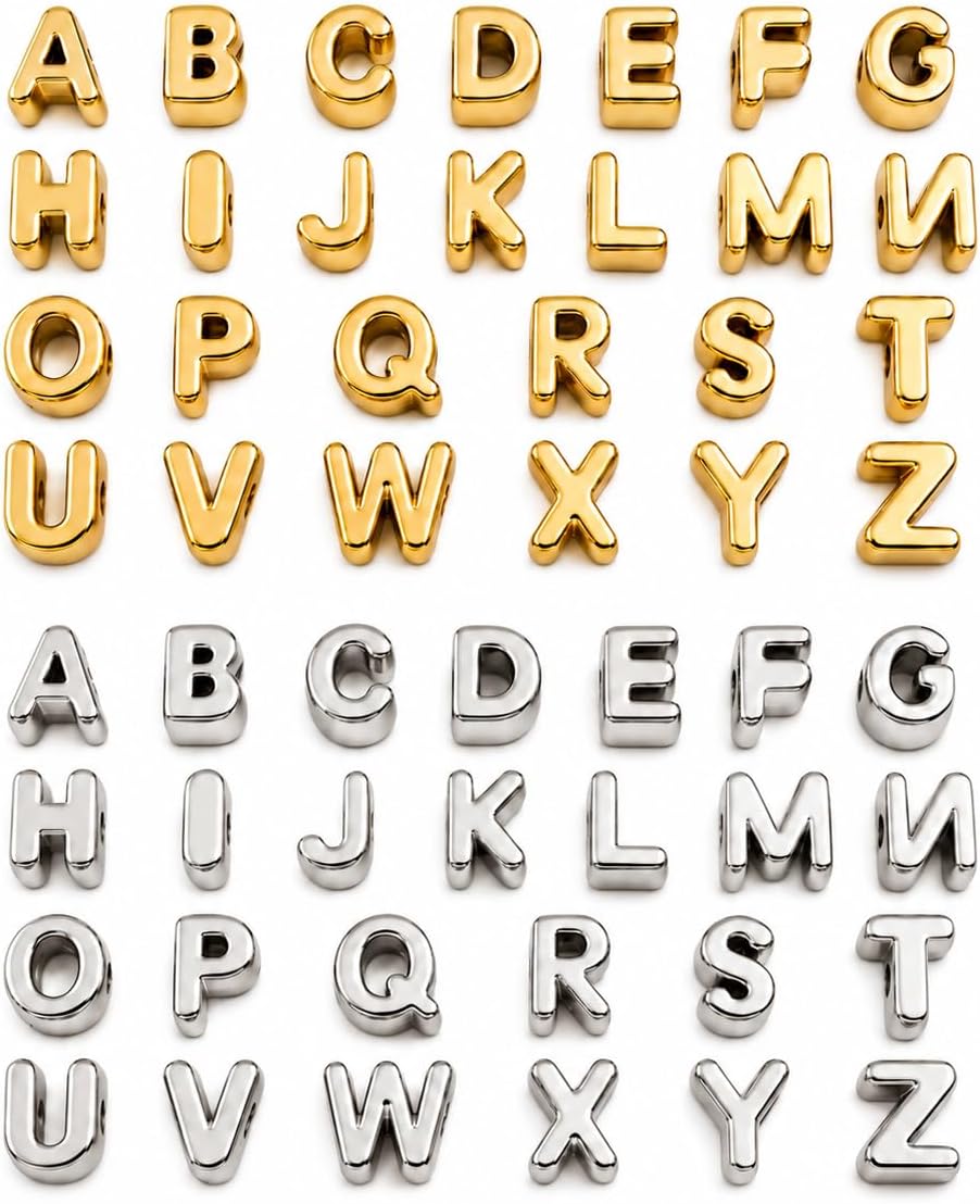 ✨ Gold Letter Beads|52 Pcs A-Z Alphabet Beads for DIY Jewelry Making