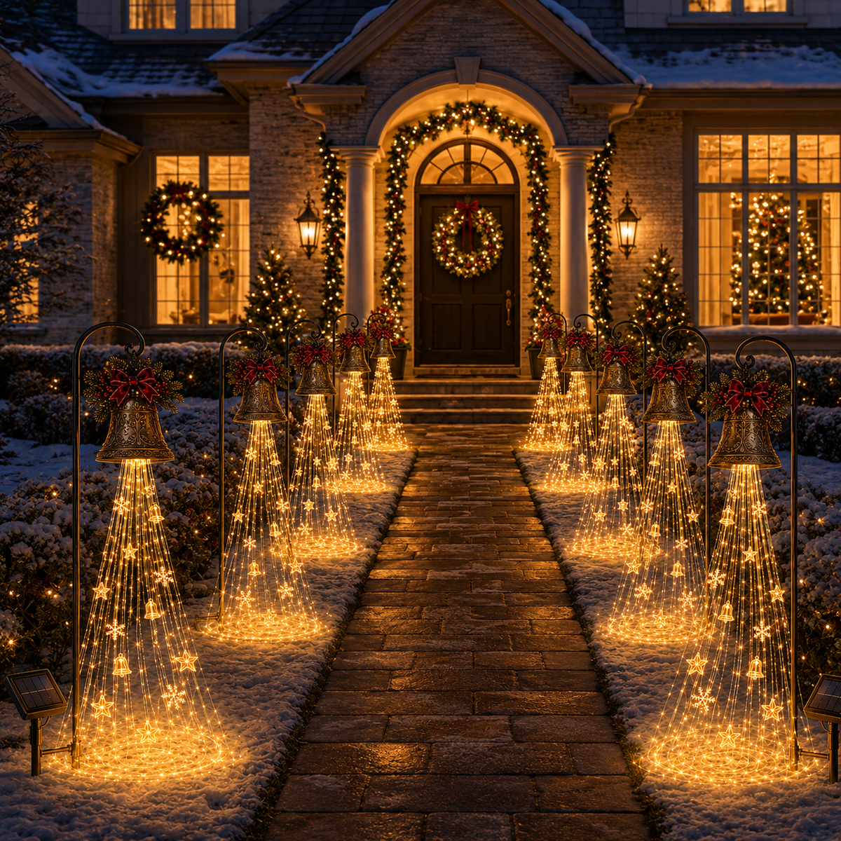 🎄✨ Christmas Bell Cascade Solar Yard Lights – Magical Holiday Glow!