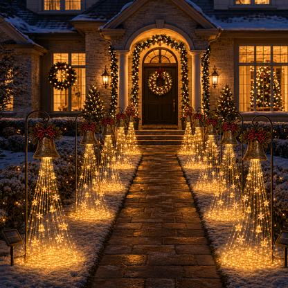 🎄✨ Christmas Bell Cascade Solar Yard Lights – Magical Holiday Glow!