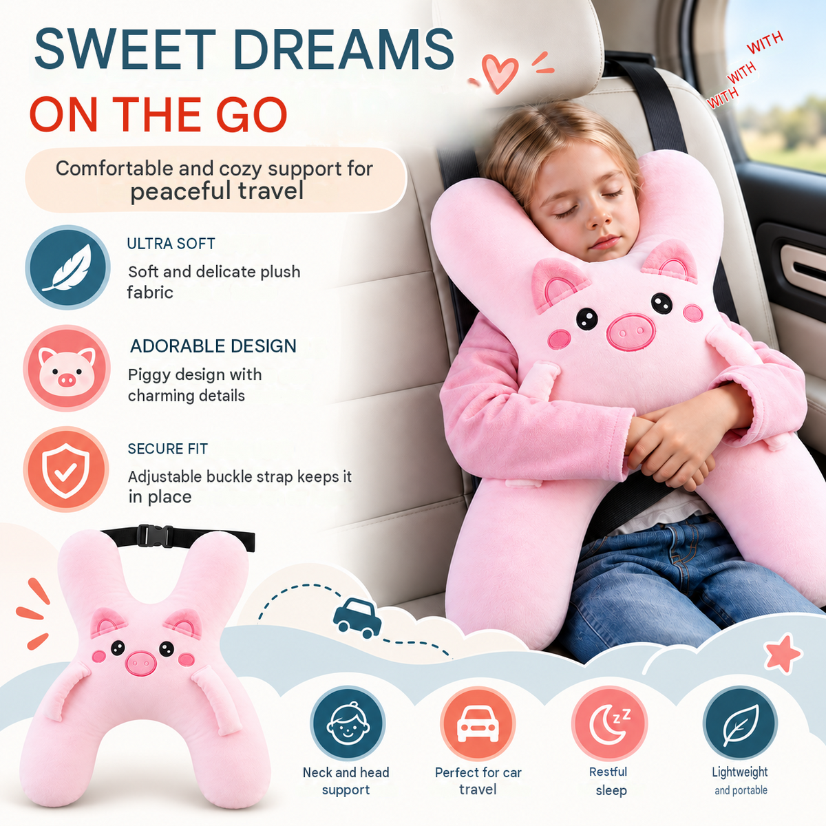 🚗💤 Kids Car Travel Pillow | Cute Animal Neck Support Pillow