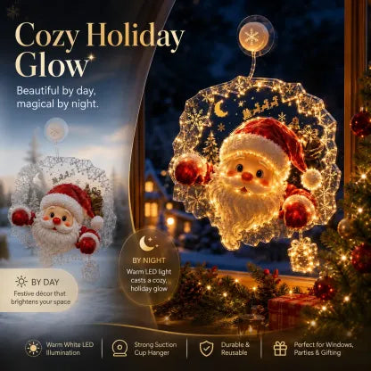 🎄Lighted Christmas Window Decoration with Suction Cup | Warm LED Window Light with Double-Layer Design & Multiple Festive Styles ✨