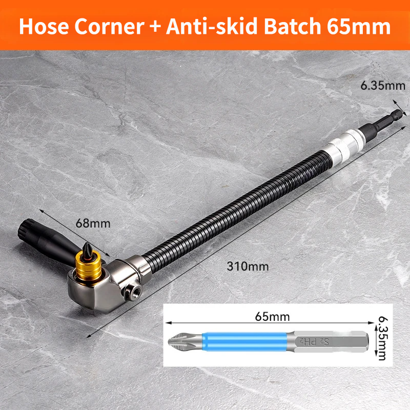🔧 105° Right Angle Drill Attachment with Flexible Shaft – Magnetic Hex Bit Corner Adapter for Tight Spaces