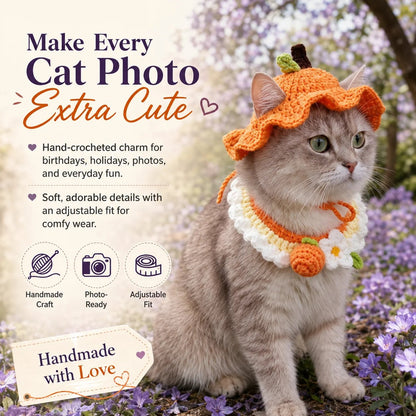 🐱 Handmade Knitted Pet Hat and Collar Set – Cute Fruit-Animal Designs
