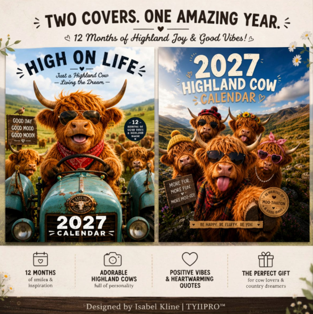 2027 Funny Highland Cow Wall Calendar A4 Hanging Calendar
