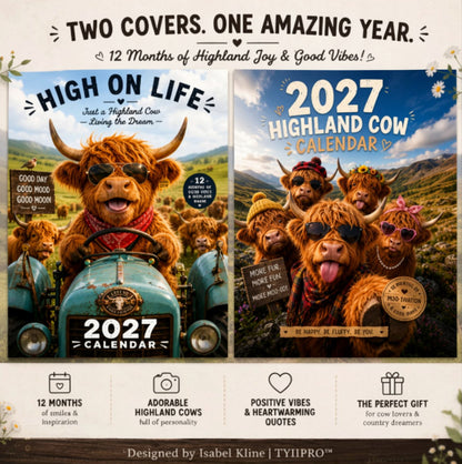 2027 Funny Highland Cow Wall Calendar A4 Hanging Calendar