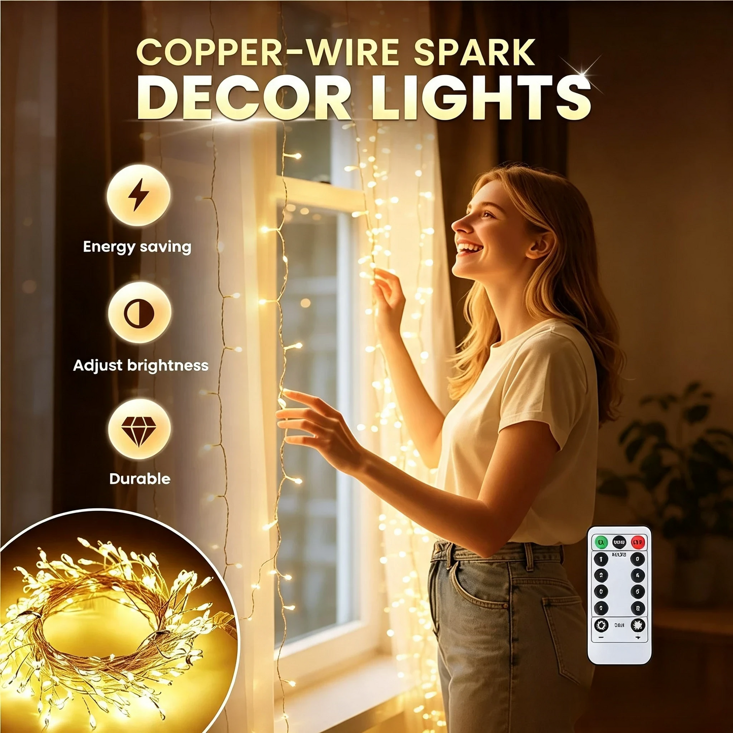🎅 Christmas Decor String Lights – Waterproof Remote Control LED Fairy Lights for Xmas Tree & Home