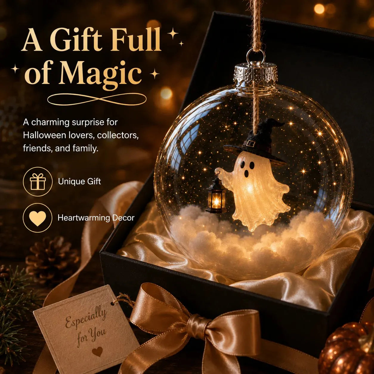 ✨ Glowing Halloween Bauble – 7 Cute Designs to Choose, Light-Up Acrylic Ornament with Soft Warm LED Glow