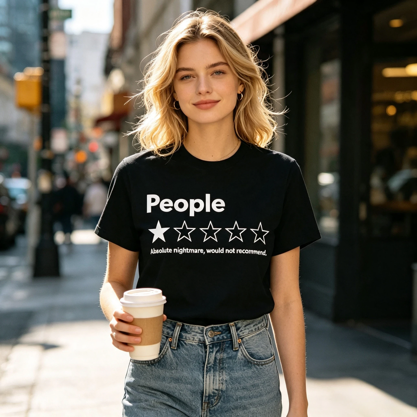 👻 "People" 1-Star Rating Black T-Shirt – Funny Sarcastic Graphic Tee for Men & Women, Soft 110 Mesh Fabric