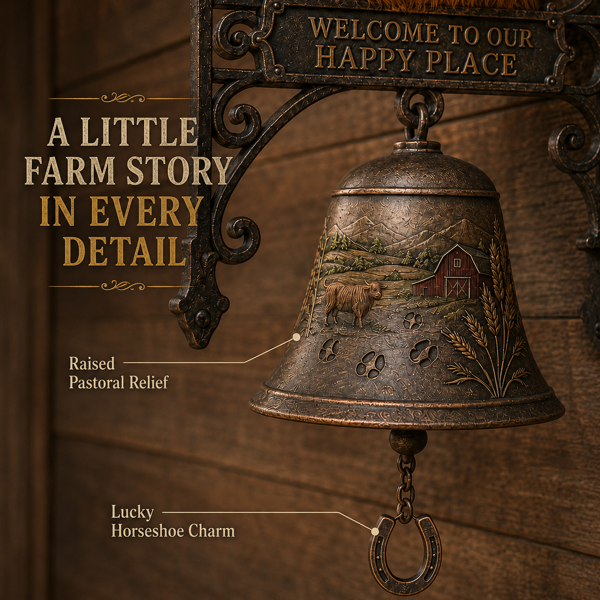 🐂 Highland Cow Welcome Bell – Rustic Farmhouse Door Décor🔔