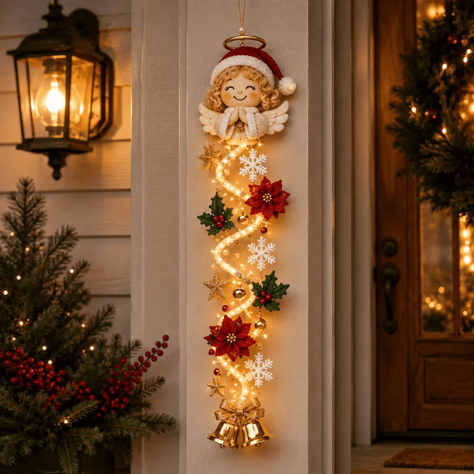 🎄Light-Up Glowing Christmas Door Hanger | 6 Festive Lighted Designs with Warm Glow, Dimensional Details & Space-Saving Vertical Décor ✨