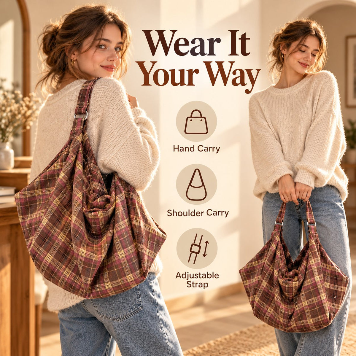 👜✨ Oversized Plaid Shoulder Bag — Extra Space, Effortless Style!