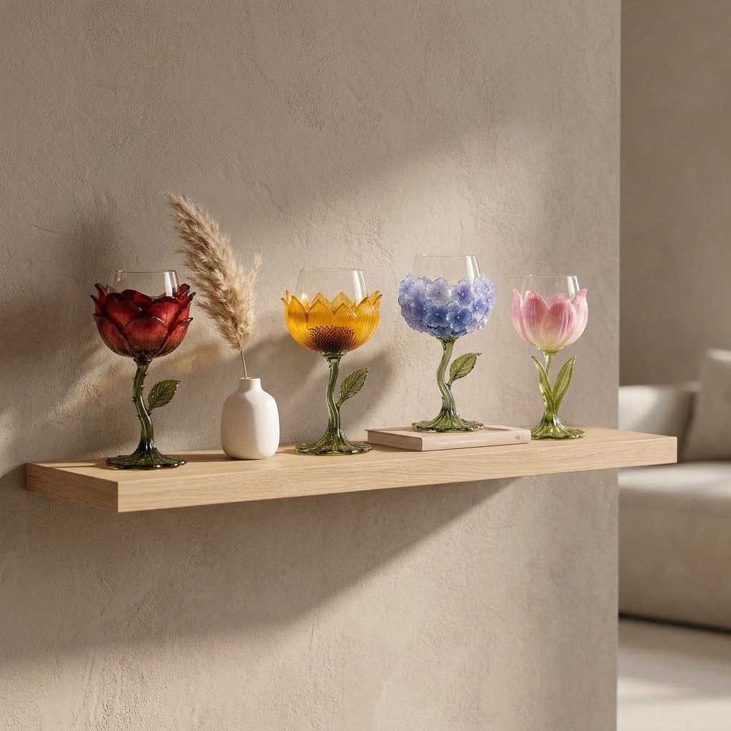 🌹 Exquisite Handcrafted Floral Art Glass Stemware
