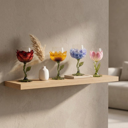 🌹 Exquisite Handcrafted Floral Art Glass Stemware