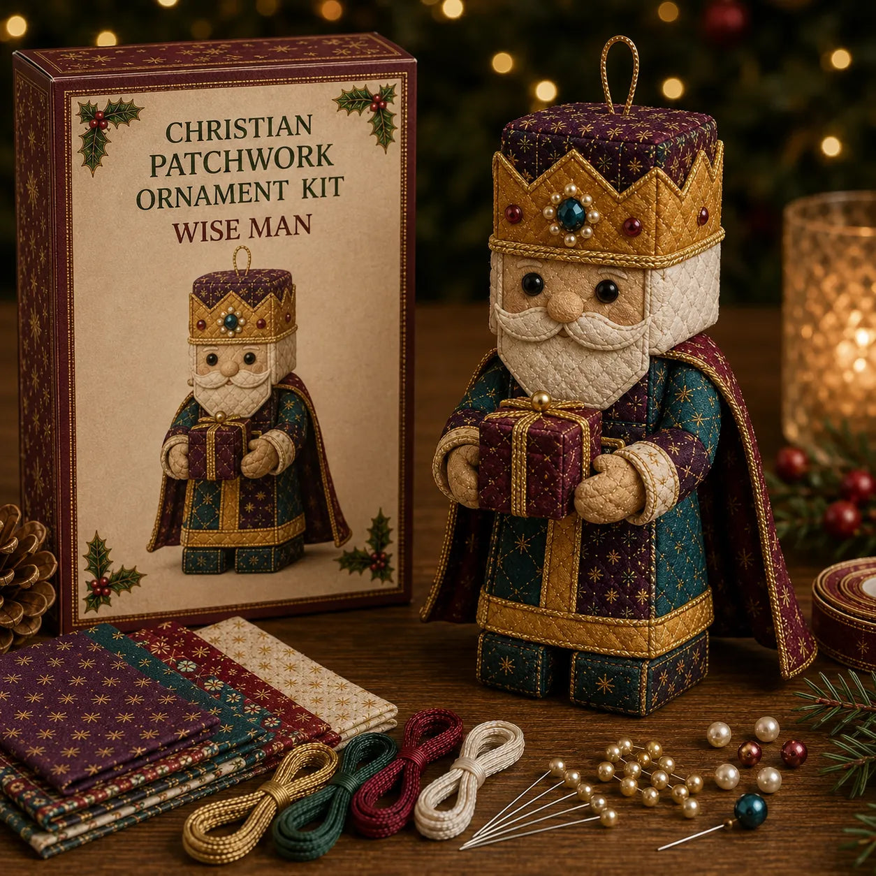 ⏳ Last Day 50% OFF – ✝️ Beginner-Friendly DIY Christian Block Figure Patchwork Ornament Kit Collection | Complete Kit with Pre-Cut Fabrics, Padded Ornament Form & Step-by-Step Guide Included 💕