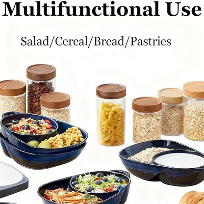 🍚Divided Ceramic Soup & Side Bowl-2‑in‑1 Ergonomic Ceramic Bowl For Soup, Snacks & Casual Meals