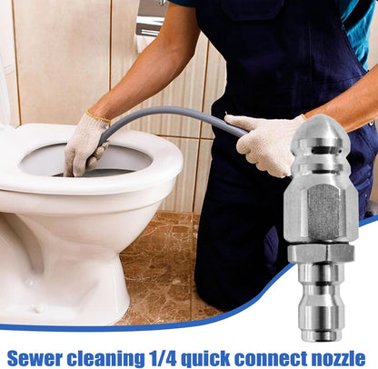 Stainless Steel Sewer Jetter Nozzle – 1/4-Inch Quick-Connect Drain Cleaning Attachment for Pressure Washers