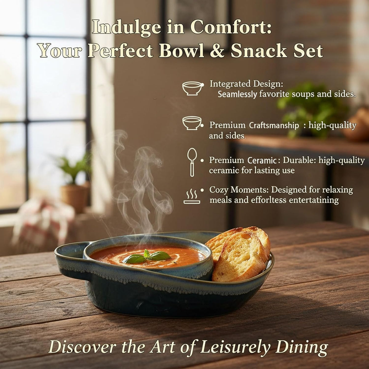 🍚Divided Ceramic Soup & Side Bowl-2‑in‑1 Ergonomic Ceramic Bowl For Soup, Snacks & Casual Meals
