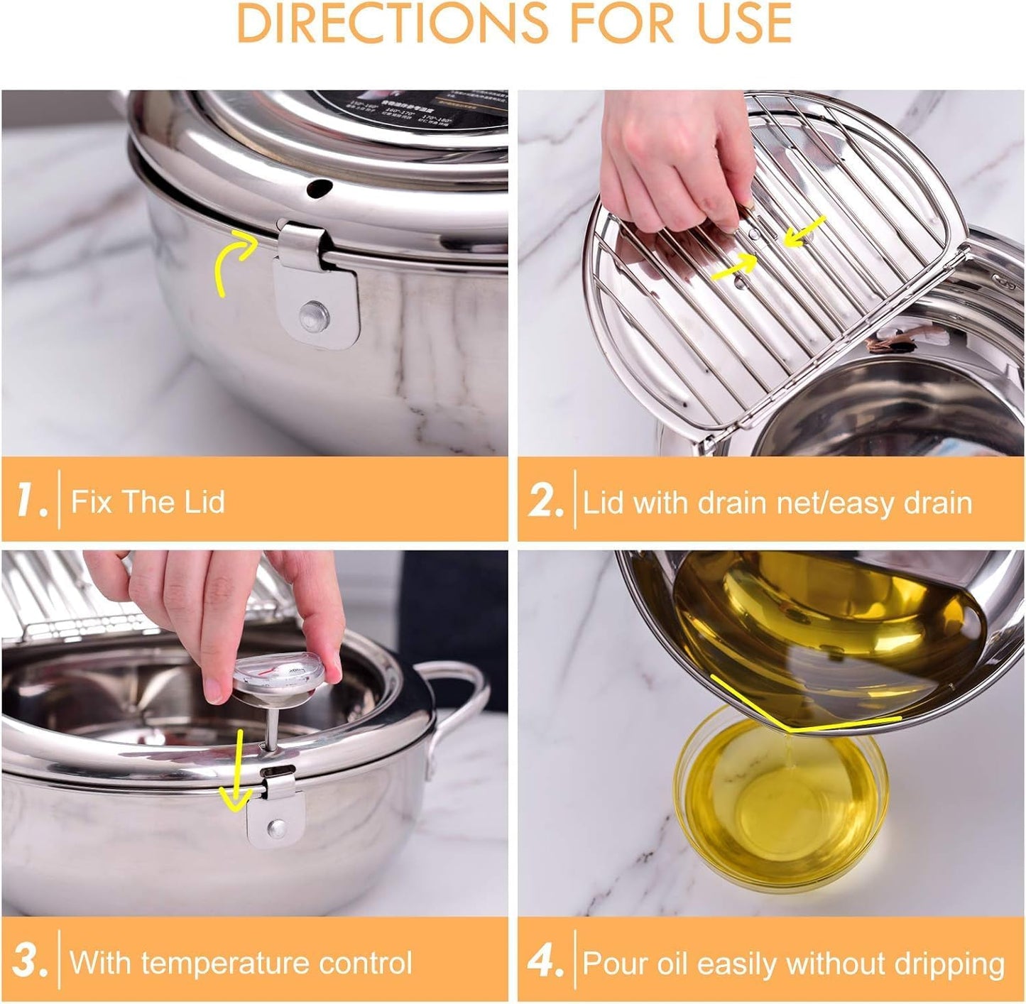 🔥🍤304 Stainless Steel Deep Frying Pot with Strainer Basket and Thermometer