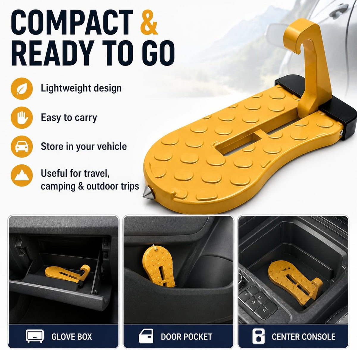 🚗 Car Door Step with Emergency Window Breaker-Foldable Aluminum Alloy Roof Rack Door Step