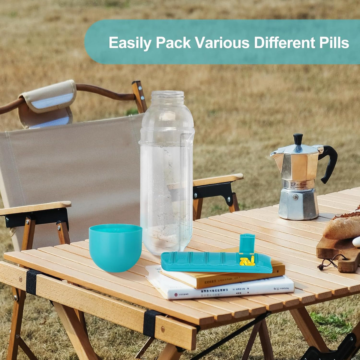 💊💧2 in 1 Pill Water Bottle | 600ml Portable Water Bottle with 7 Day Pill Organizer