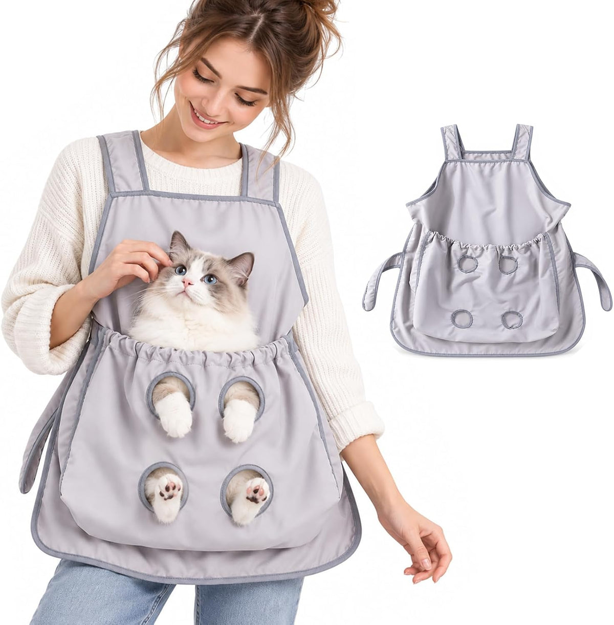 🐱 Anti-Fur Pet Apron – Cat Grooming Apron with 4 Leg Holes