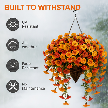 🍂 Artificial Fall Hanging Floral Swag | UV Resistant Autumn Orange Red Flower Garland