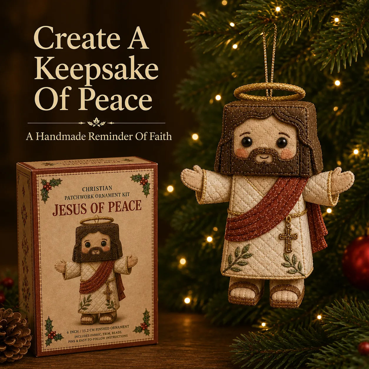 ⏳ Last Day 50% OFF – ✝️ Beginner-Friendly DIY Christian Block Figure Patchwork Ornament Kit Collection | Complete Kit with Pre-Cut Fabrics, Padded Ornament Form & Step-by-Step Guide Included 💕