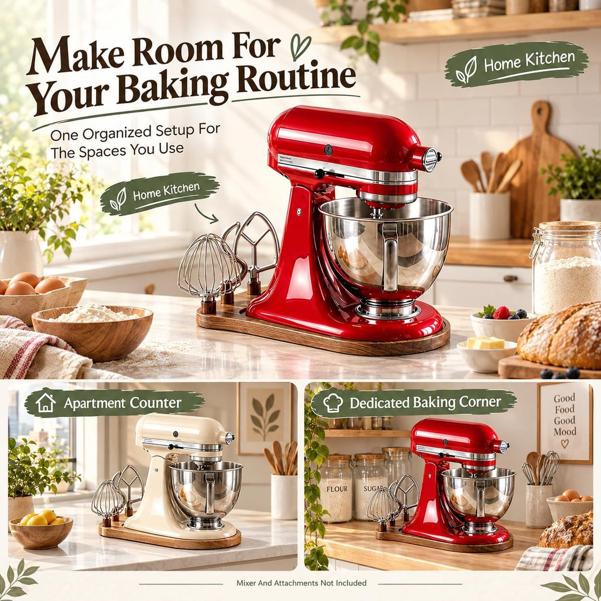 🌟Stand Mixer Sliding Tray | Wooden Mover Board with Attachment Storage Pegs