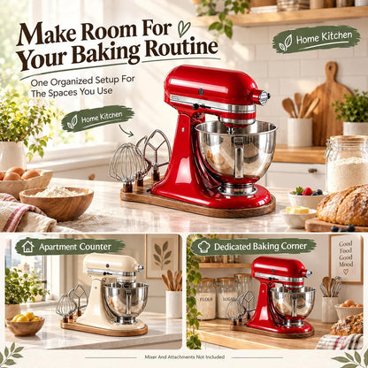 🌟Stand Mixer Sliding Tray | Wooden Mover Board with Attachment Storage Pegs