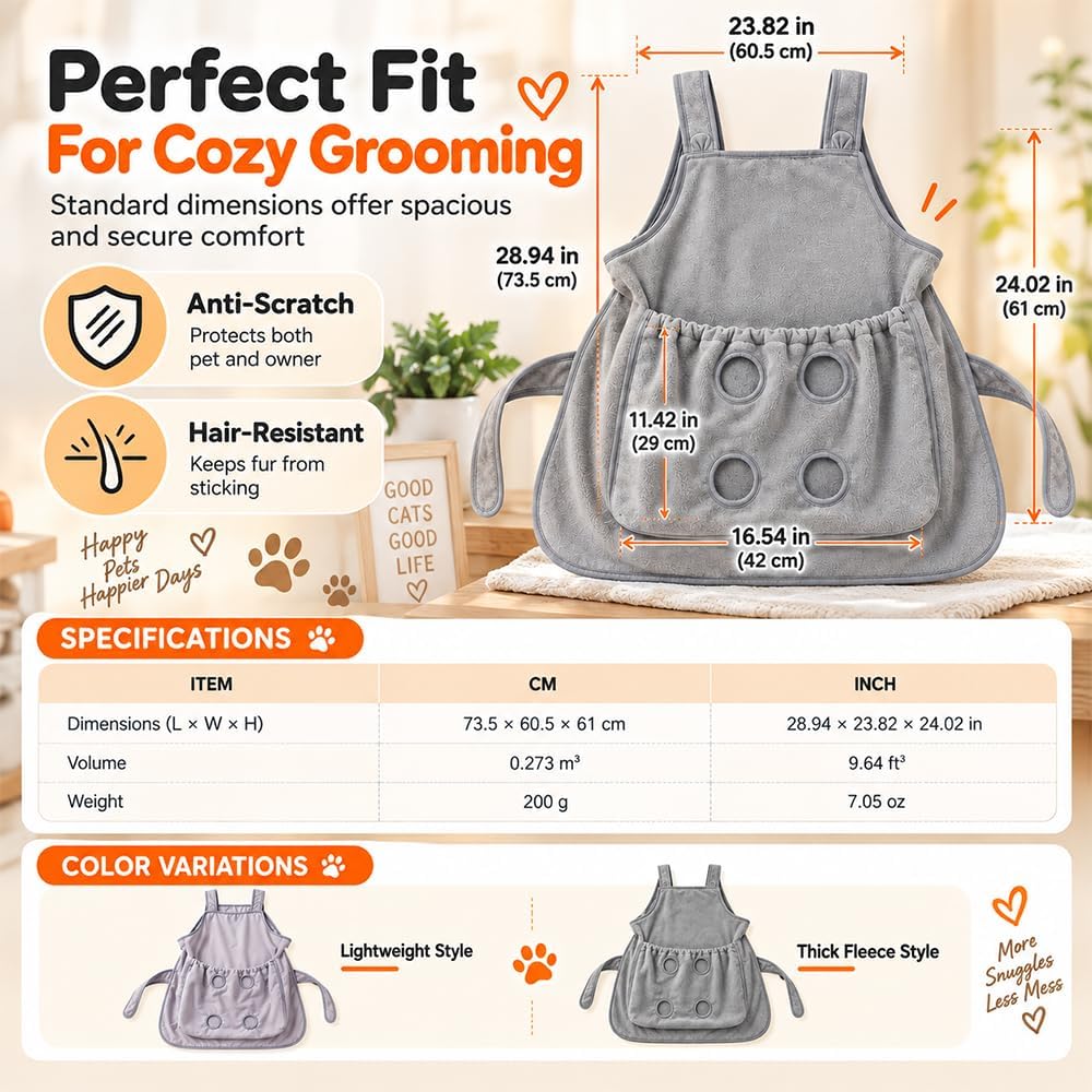 🐱 Anti-Fur Pet Apron – Cat Grooming Apron with 4 Leg Holes
