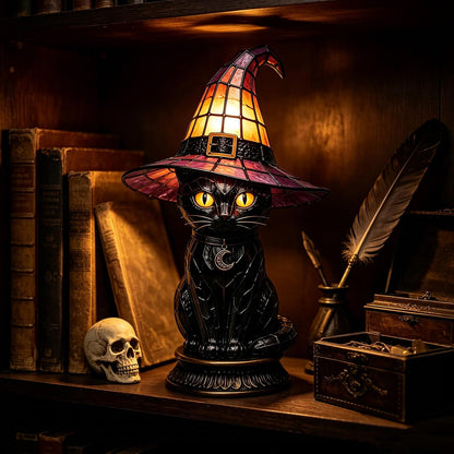 🔥Exclusive Limited Item 👍🔥50%OFF🐈🐱 Tiffany-Style Witch & Black Cat Table Lamp | Gothic Halloween Decorative Night Light