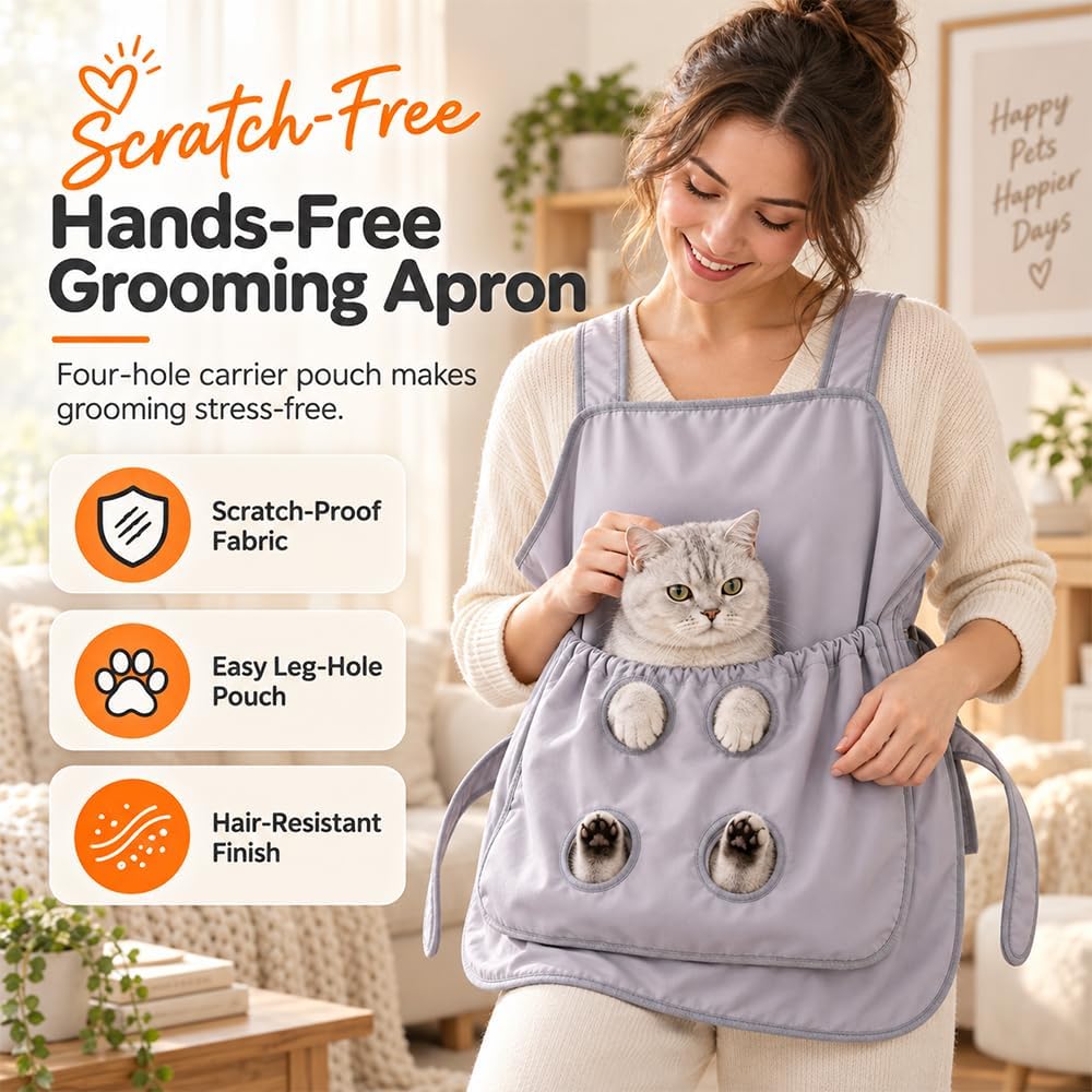 🐱 Anti-Fur Pet Apron – Cat Grooming Apron with 4 Leg Holes