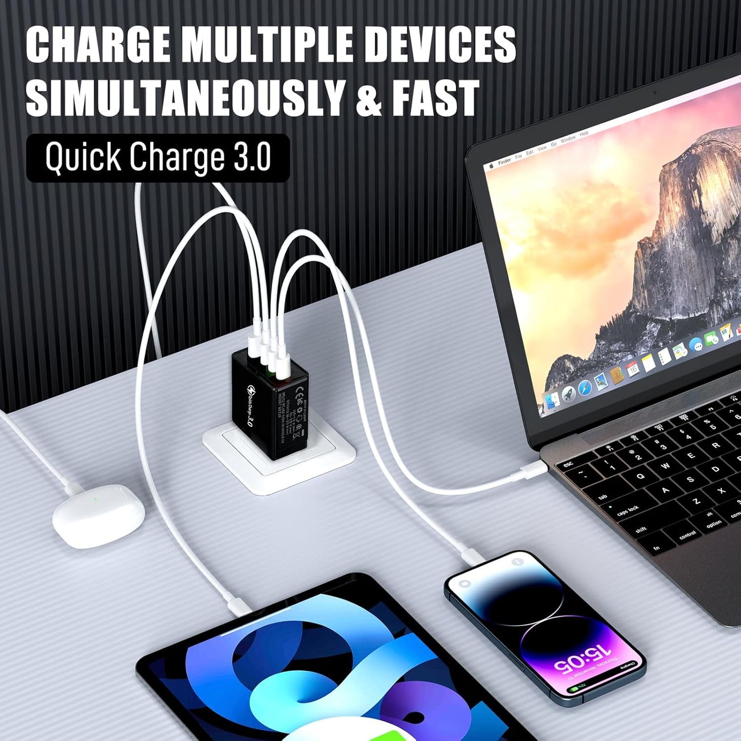 ⚡ 4-Port USB QC3.0 Multi Fast Charger