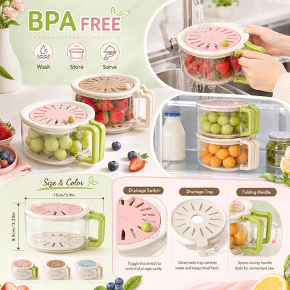 2PCS  Multifunctional Fruit & Vegetable Washing Storage Container