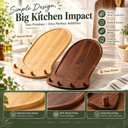 🌟Stand Mixer Sliding Tray | Wooden Mover Board with Attachment Storage Pegs