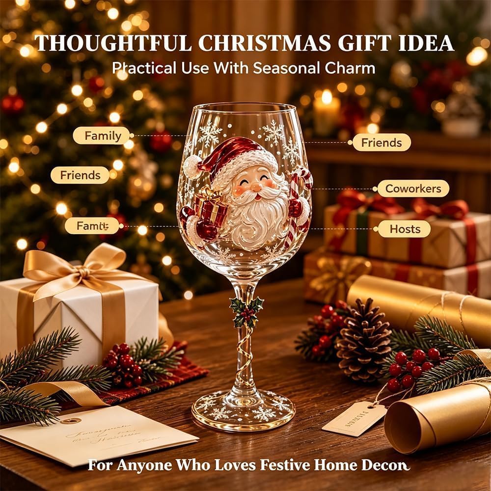 🎄3D Embossed Christmas Wine Glass Gift Box Set✨