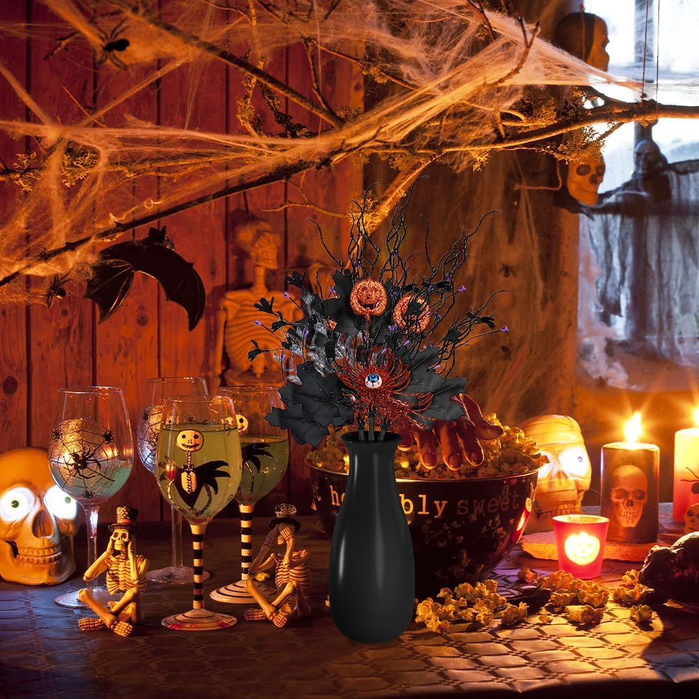 3Pcs Halloween Artificial Ins Horror Flower Branch with Maple Eyeball Pumpkin