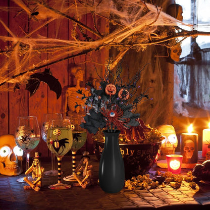 3Pcs Halloween Artificial Ins Horror Flower Branch with Maple Eyeball Pumpkin
