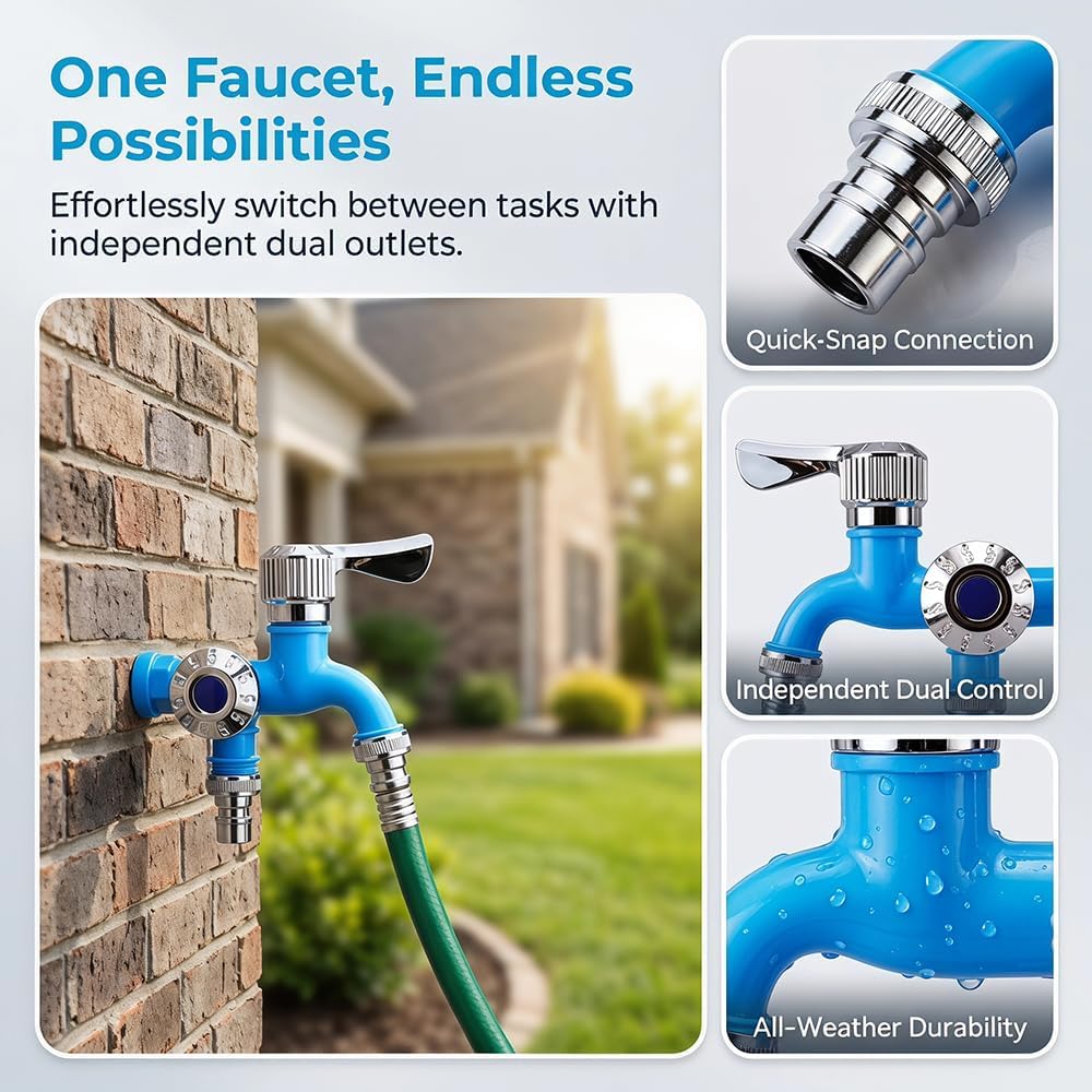 💧 Dual-Outlet Faucet – Two Independent Water Connections for Laundry, Garden & Everyday Cleaning