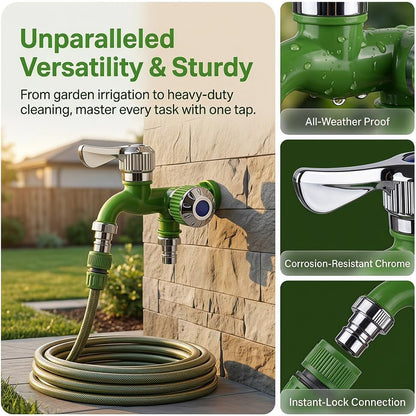 💧 Dual-Outlet Faucet – Two Independent Water Connections for Laundry, Garden & Everyday Cleaning