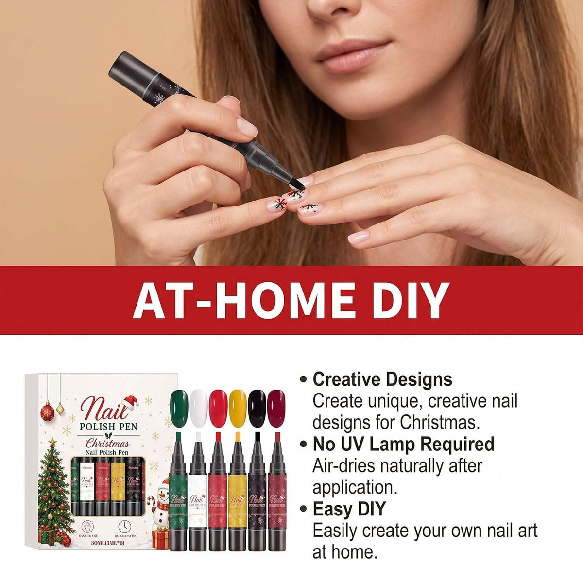 🎄💅 6-Color Christmas Nail Polish Pen Set – Easy Festive Nail Art at Home