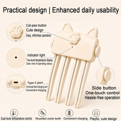 🐱 Cute Cat‑Ear Root Volume Heating Comb