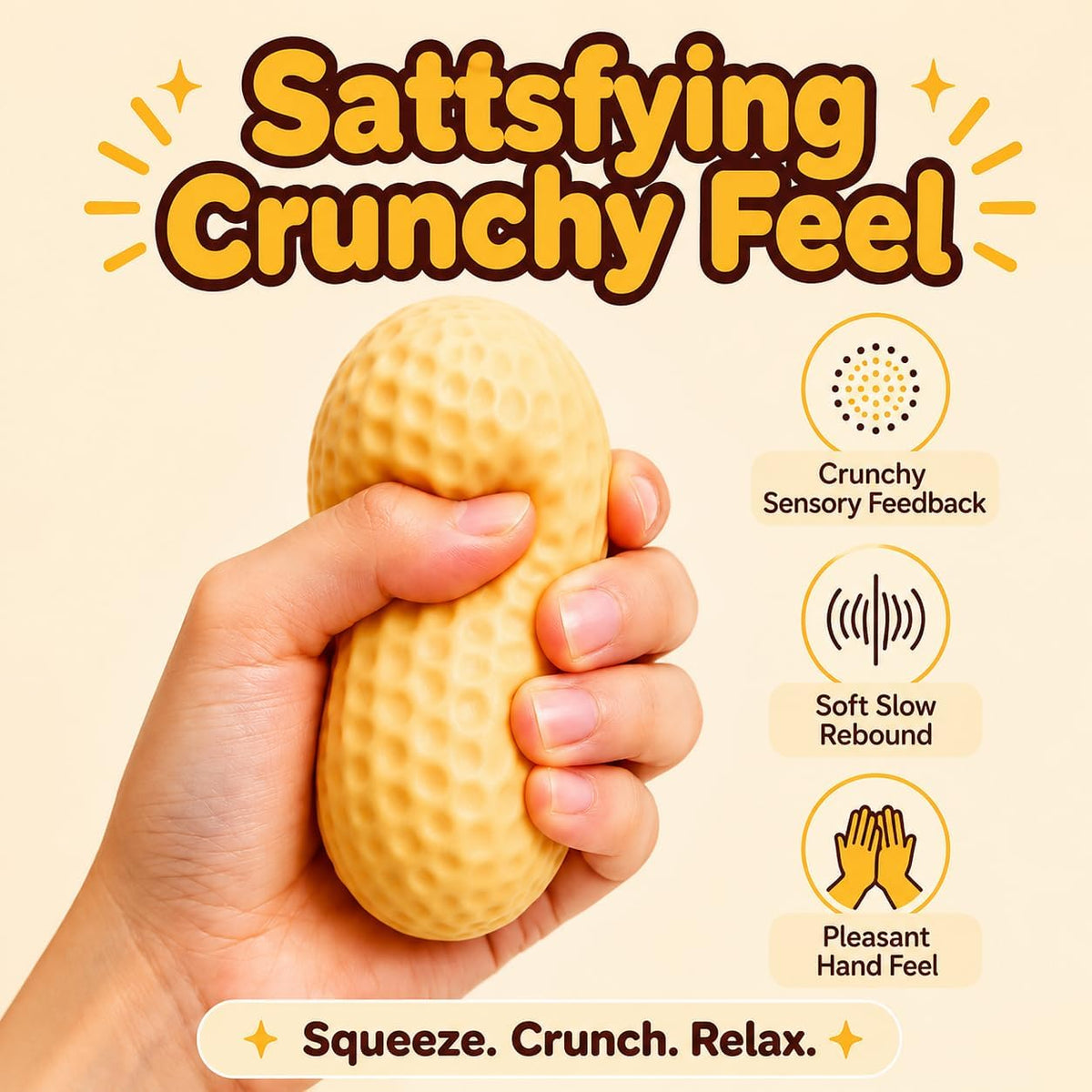 🥜Crunchy Peanut Squeeze Toy (ASMR) – Bead-Filled, Realistic-Looking Stress-Relief Fidget Toy