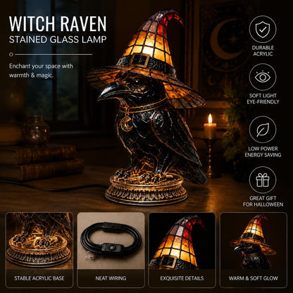 🔥Exclusive Limited Item 👍🔥50%OFF🐈🐱 Tiffany-Style Witch & Black Cat Table Lamp | Gothic Halloween Decorative Night Light