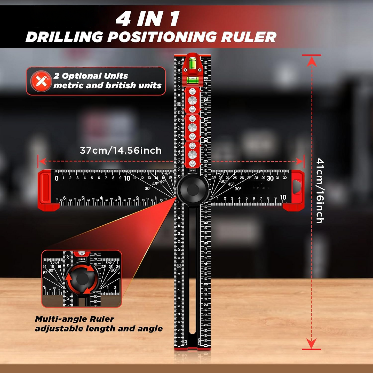 📏4‑in‑1 Drilling Positioning Ruler | All‑In‑One Woodworking Layout Tool