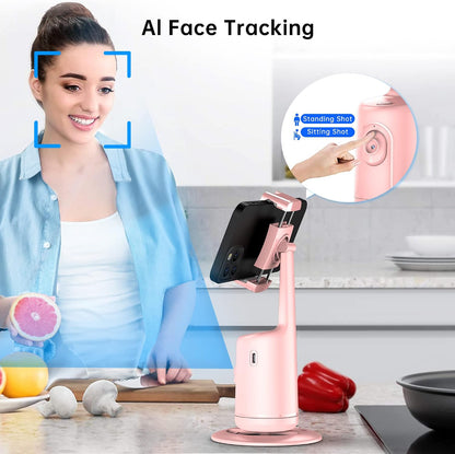 360° AI Face-Tracking Phone Holder – Supports Gesture Control | No App Required
