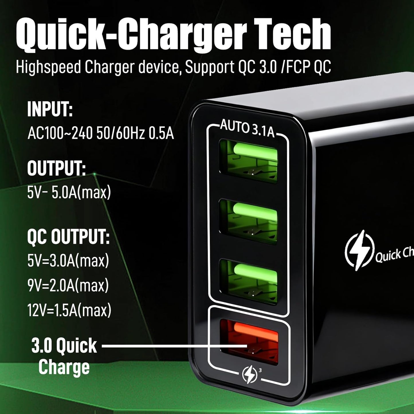 ⚡ 4-Port USB QC3.0 Multi Fast Charger