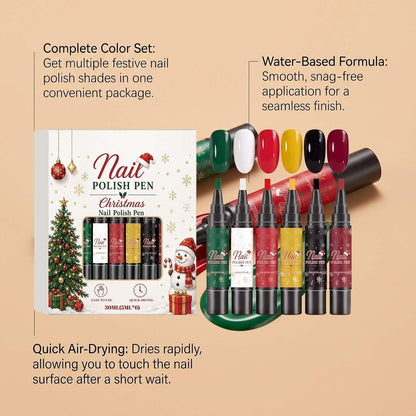 🎄💅 6-Color Christmas Nail Polish Pen Set – Easy Festive Nail Art at Home