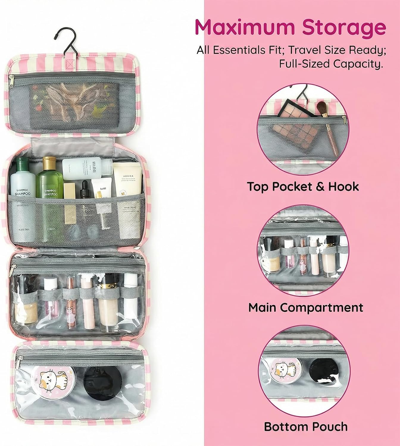 🎀 Hanging Travel Toiletry Bag | Multi-Compartment Waterproof Makeup Organizer