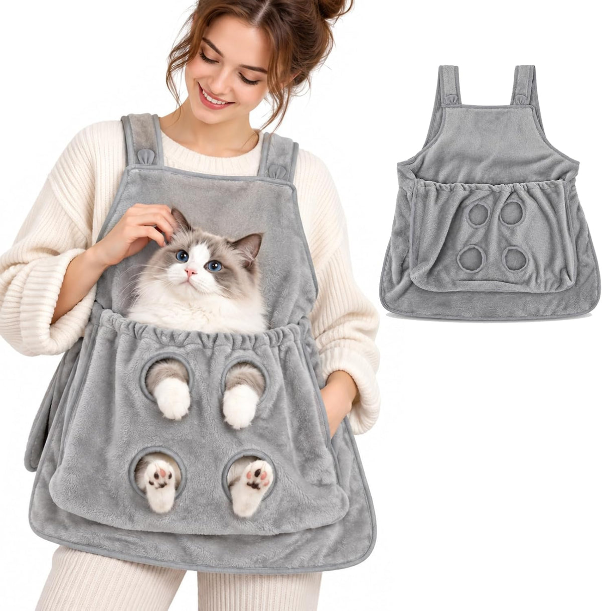 🐱 Anti-Fur Pet Apron – Cat Grooming Apron with 4 Leg Holes